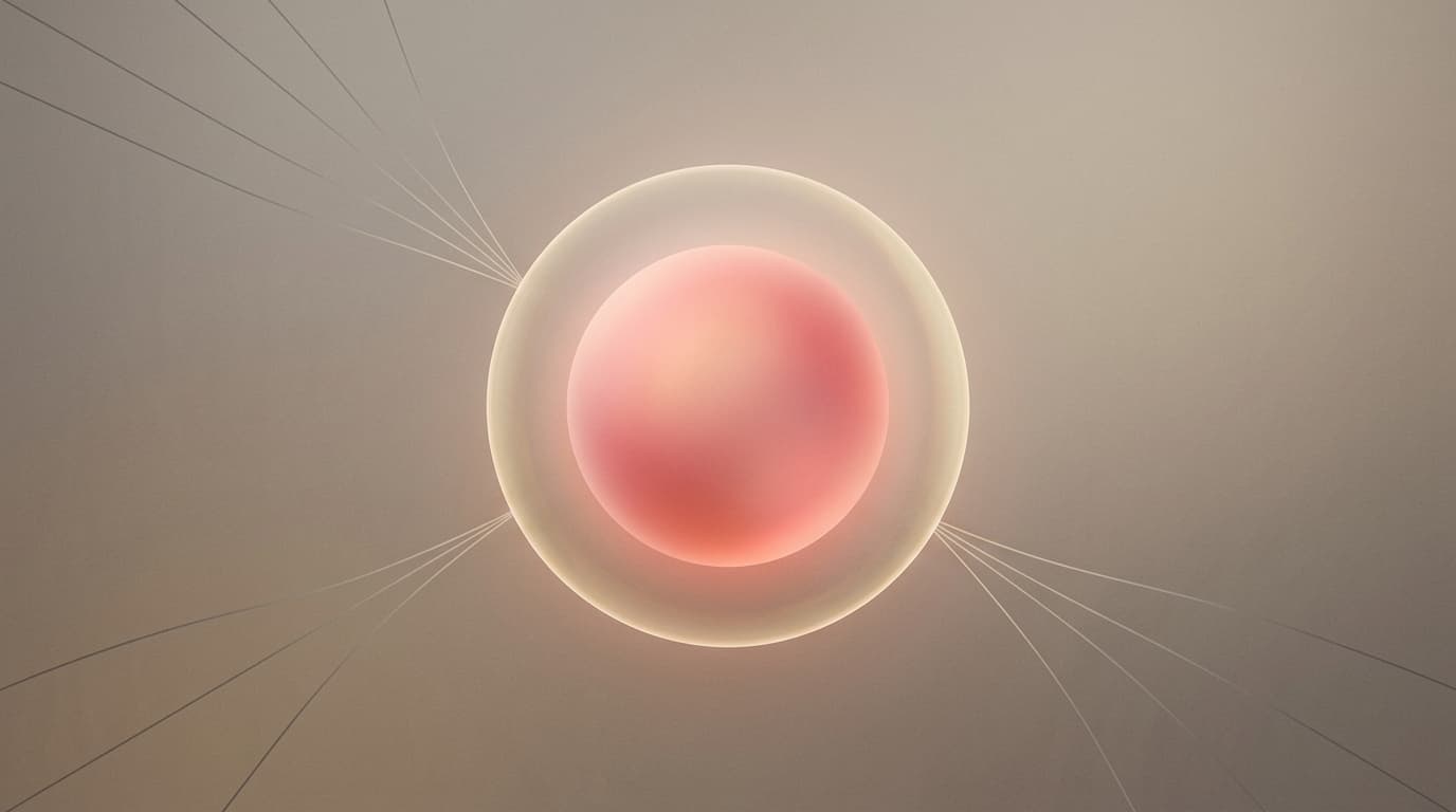 Abstract illustration of a glowing core surrounded by a translucent boundary, with several distinct threads of light approaching but stopping at the boundary, representing governed access to protected patient data